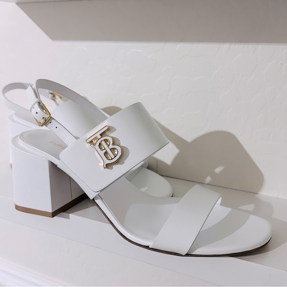 Burberry Virginia Block Heel Sandals - Optic White Size 40.5 - Picture 7 of 16